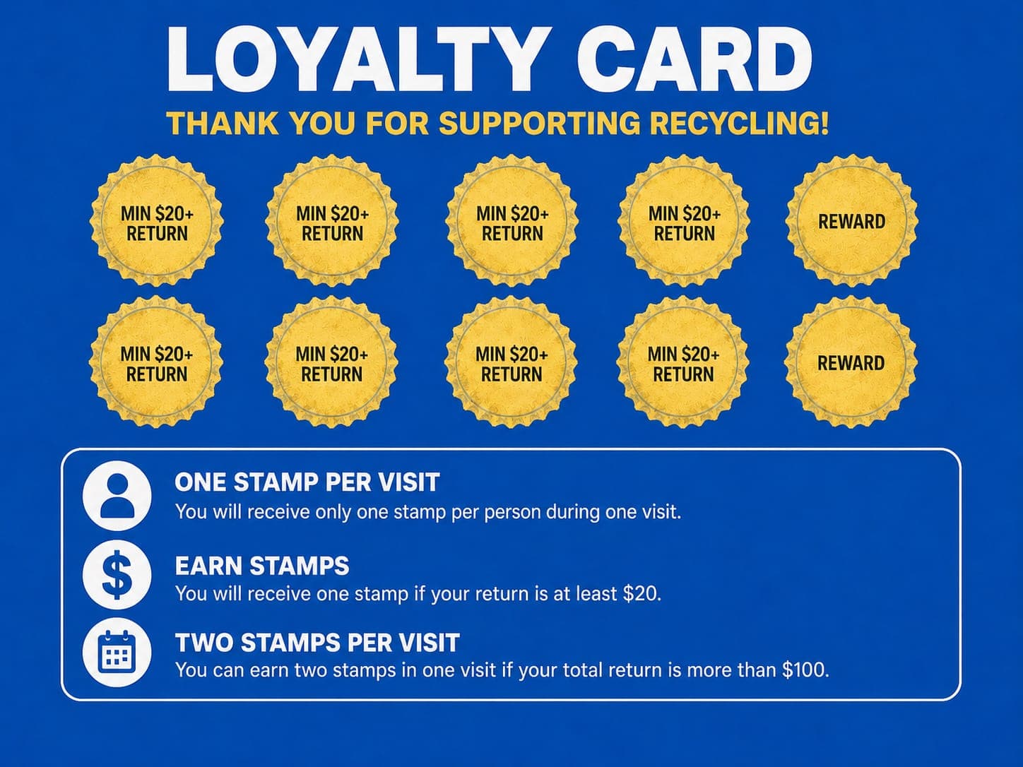 Sage Hill Bottle Depot Hero Card — physical loyalty stamp card
